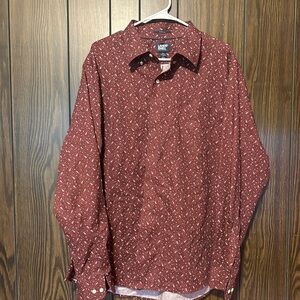 Lands’ End Mens Button Down Shirt, Burgundy With Paisley Pattern, Mens X-Large